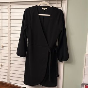 Madewell puff sleeve black mini dress with tie waist. Size small.